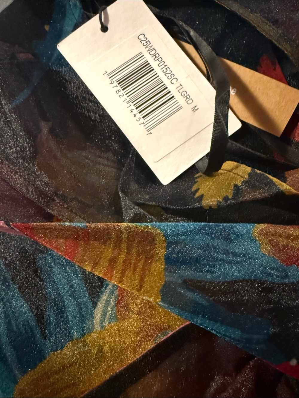 Caara Few Moda Alette Dress Sheer Floral Maxi Multicolor Tulip Blooms On Black - Picture 3 of 12